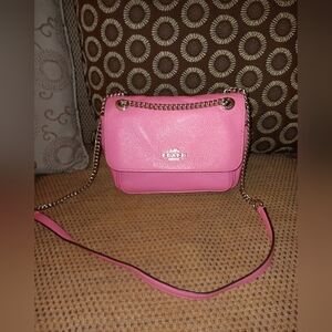 Coach Pink Leather Chain Shoulder Bag